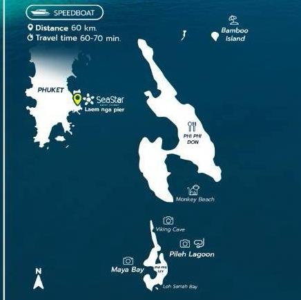 Sea Star Phi Phi Maya Bay and Bamboo Island route map
