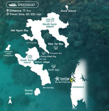 Sea Star Surin Islands 2 days 1 night route map
