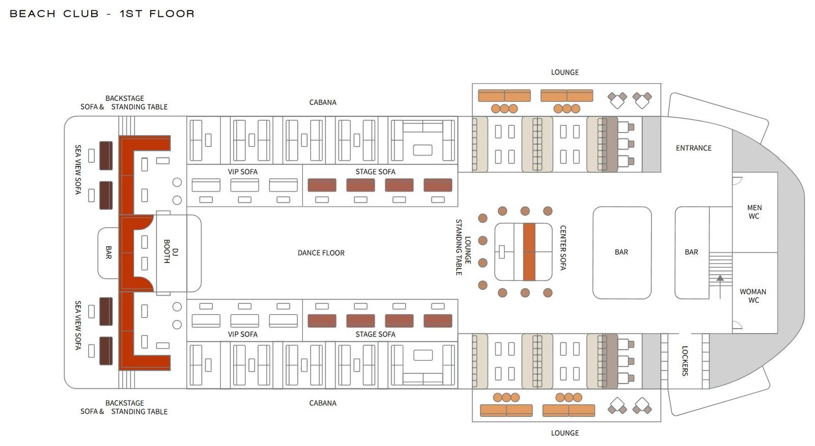 Yona Beach Club ground floor seating map