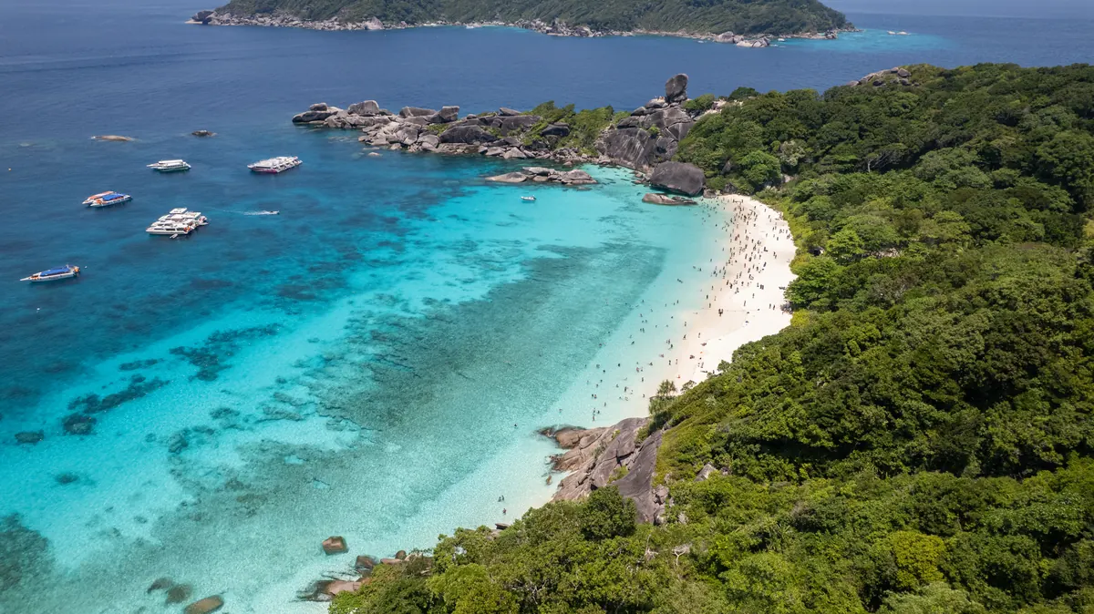 White-sand bay and emerald water seen from the Island 8 viewpoint, Similan Islands